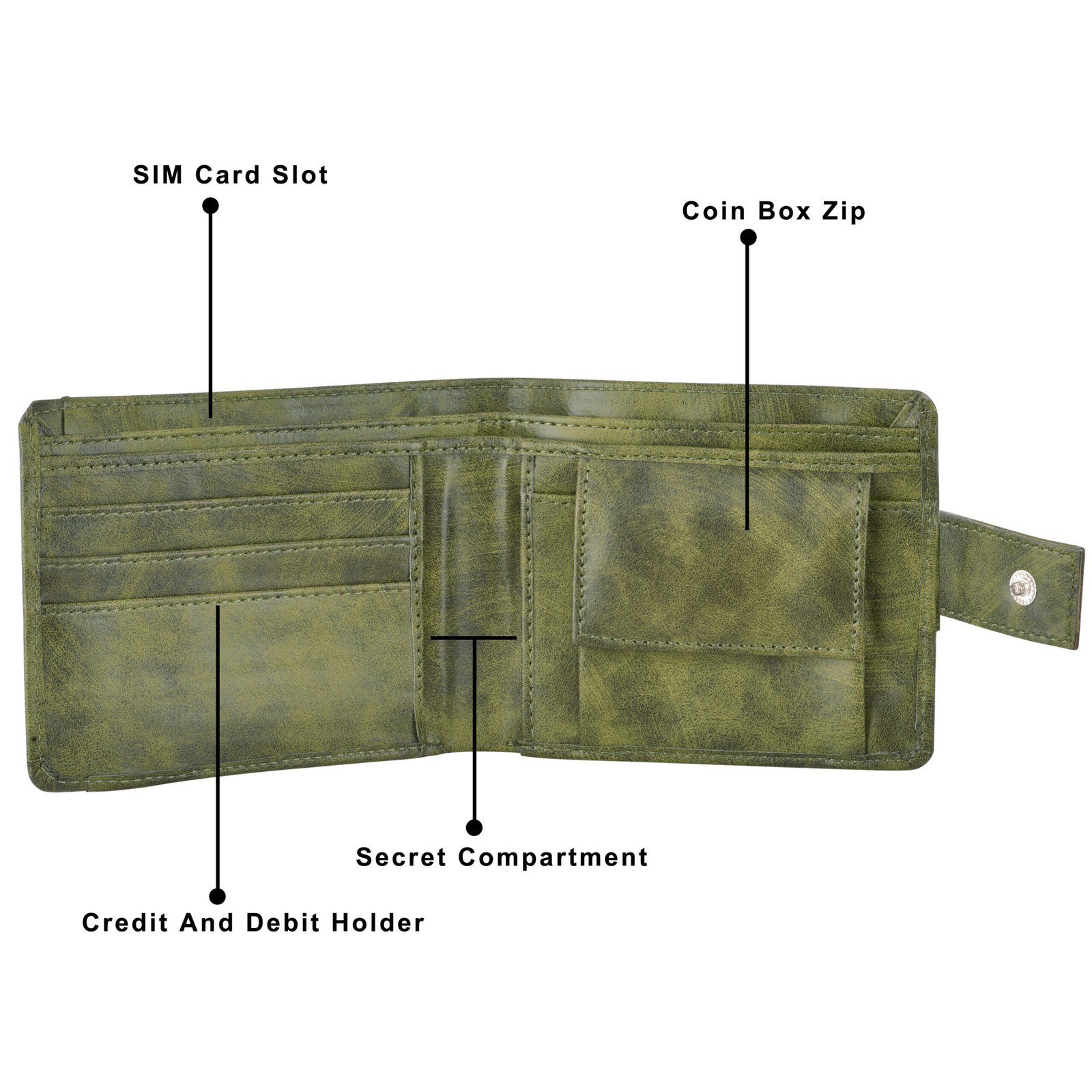 Green Removable Card Holder Bi-Fold Faux Leather 7 ATM Card Slots Wallet For Men WL22
