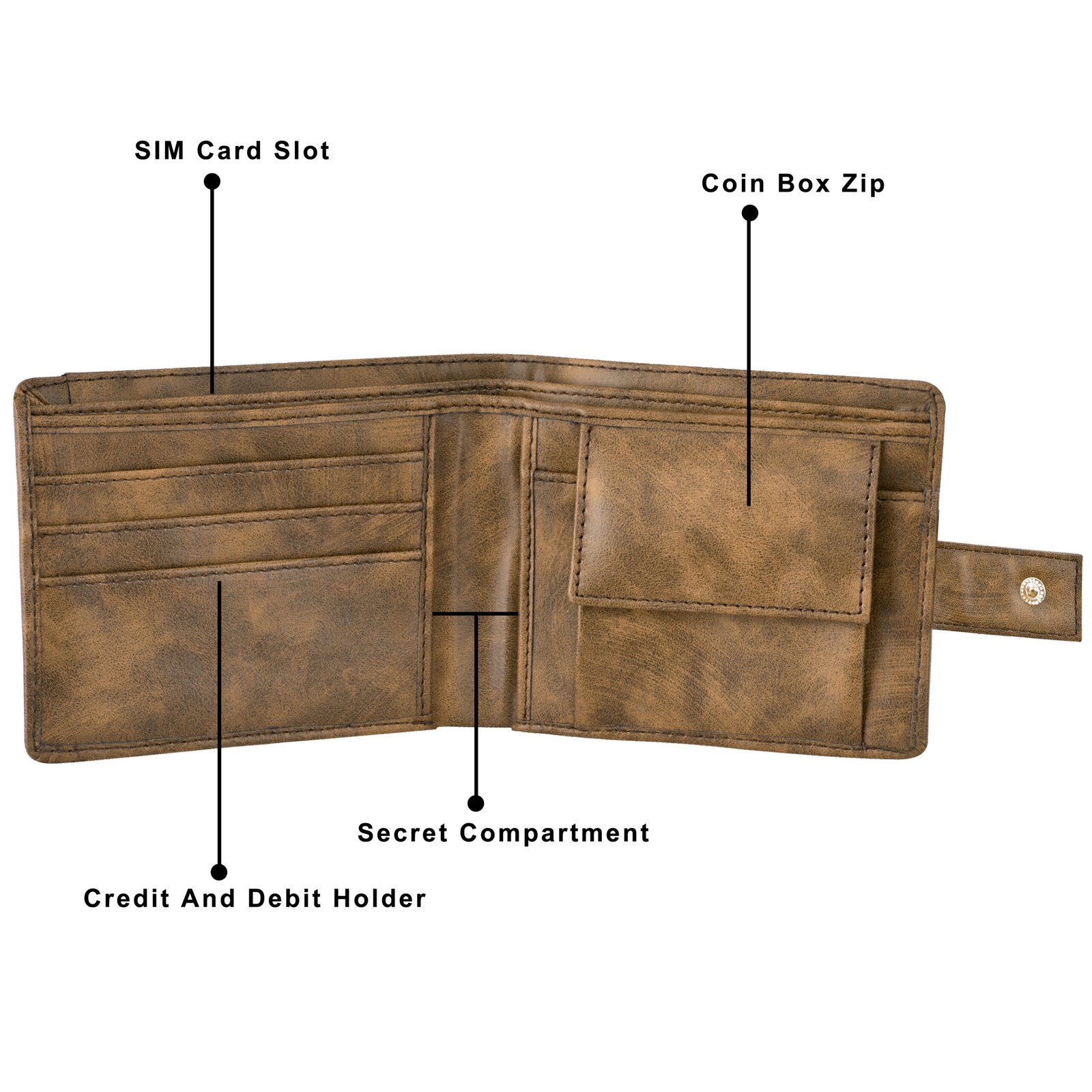 Brown Removable Card Holder Bi-Fold Faux Leather 7 ATM Card Slots Wallet For Men WL23