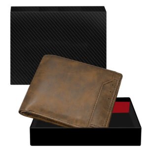 Brown Removable Card Holder Bi-Fold Faux Leather 7 ATM Card Slots Wallet For Men WL24