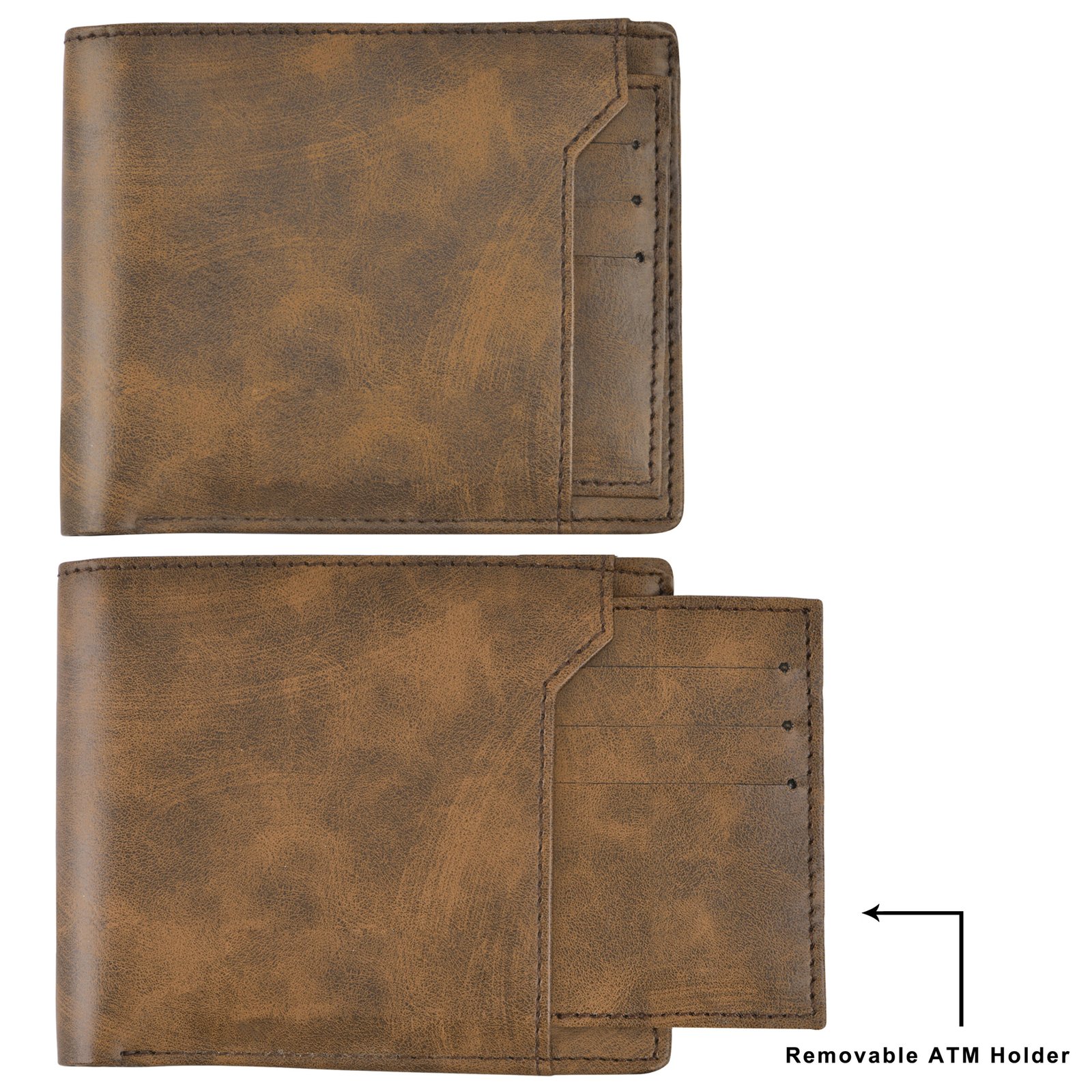 Brown Removable Card Holder Bi-Fold Faux Leather 7 ATM Card Slots Wallet For Men WL24