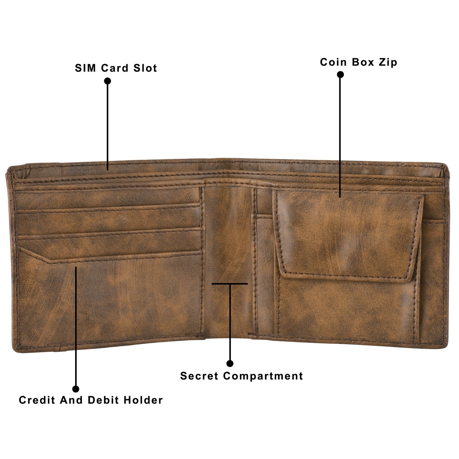 Brown Removable Card Holder Bi-Fold Faux Leather 7 ATM Card Slots Wallet For Men WL24