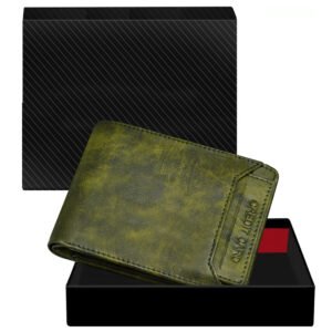 Green Removable Card Holder Bi-Fold Faux Leather 8 ATM Card Slots Wallet For Men WL27