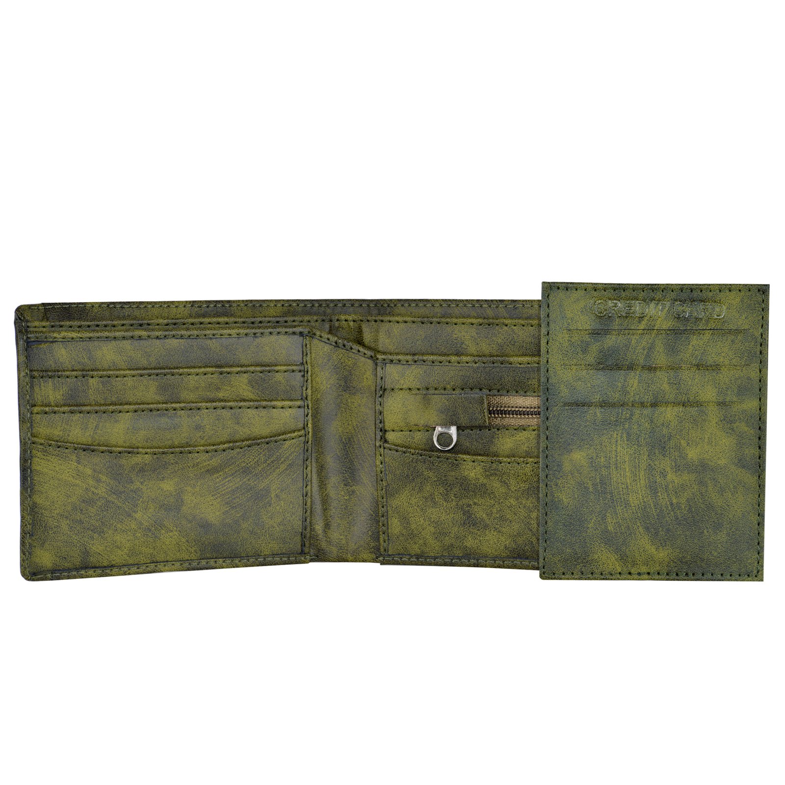 Green Removable Card Holder Bi-Fold Faux Leather 8 ATM Card Slots Wallet For Men WL27