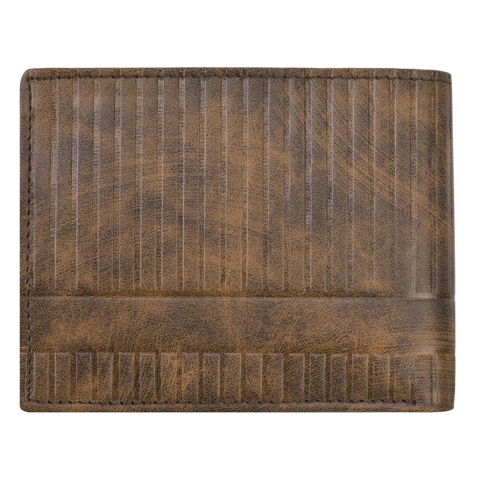 Brown 3D Emboss Line Bi-Fold Faux Leather 3 ATM Card Slots Wallet For Men WL28