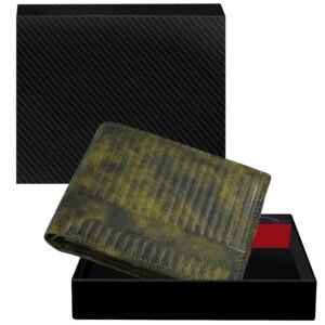 Green 3D Emboss Line Bi-Fold Faux Leather 3 ATM Card Slots Wallet For Men WL30