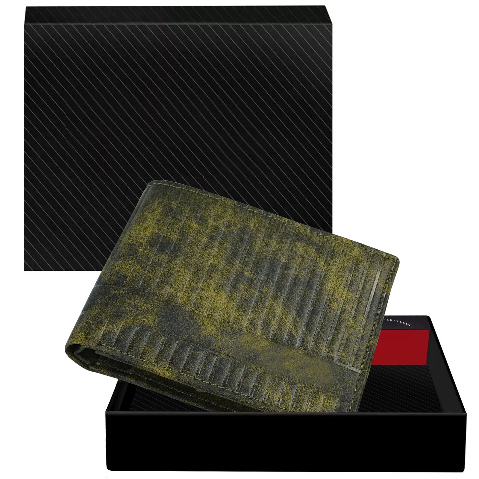 Green 3D Emboss Line Bi-Fold Faux Leather 3 ATM Card Slots Wallet For Men WL30