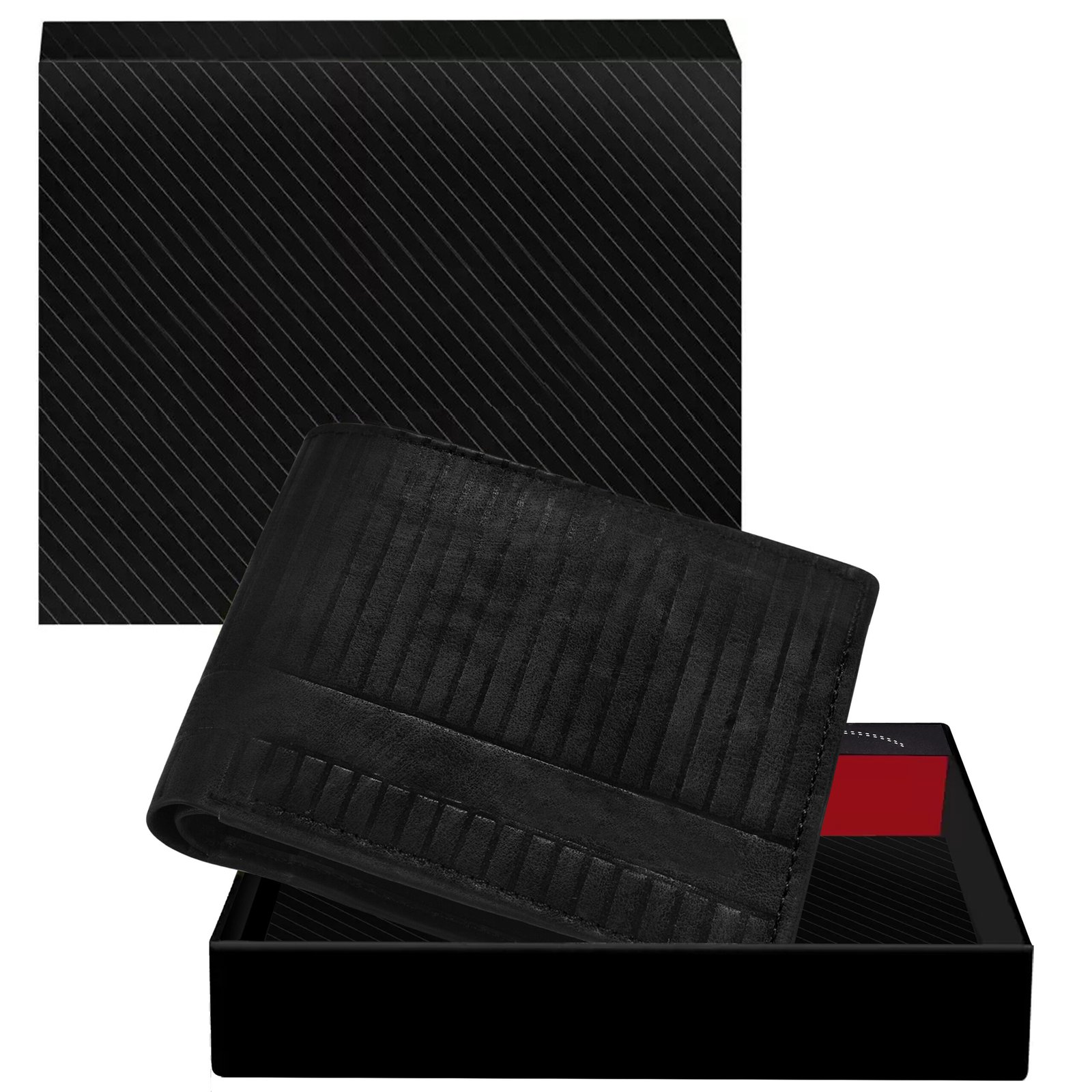 Black 3D Emboss Line Bi-Fold Faux Leather 3 ATM Card Slots Wallet For Men WL31