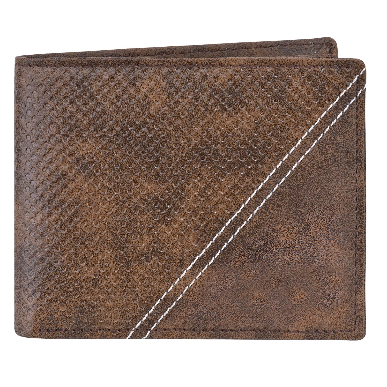 Brown 3D Emboss Dots Bi-Fold Faux Leather 4 ATM Card Slots Wallet For Men WL32