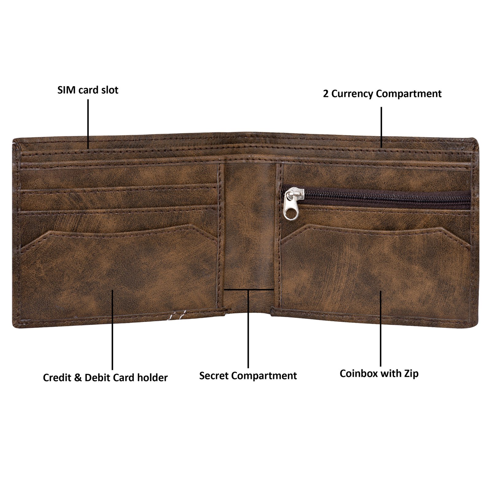 Brown 3D Emboss Dots Bi-Fold Faux Leather 4 ATM Card Slots Wallet For Men WL32