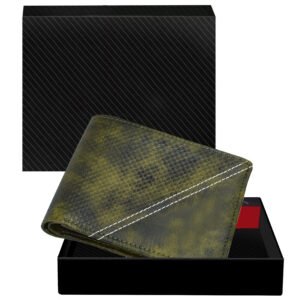 Green 3D Emboss Dots Bi-Fold Faux Leather 4 ATM Card Slots Wallet For Men WL34