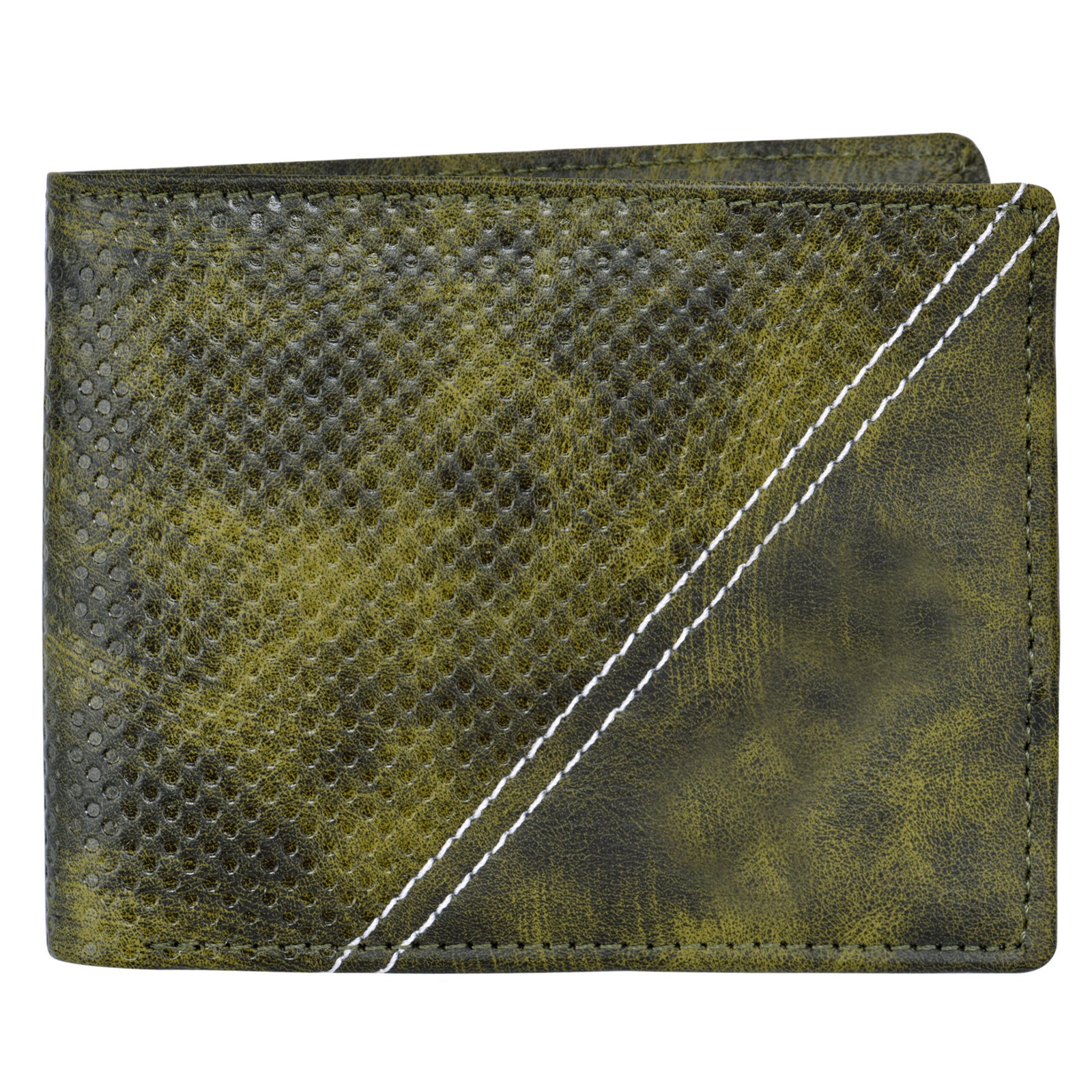 Green 3D Emboss Dots Bi-Fold Faux Leather 4 ATM Card Slots Wallet For Men WL34