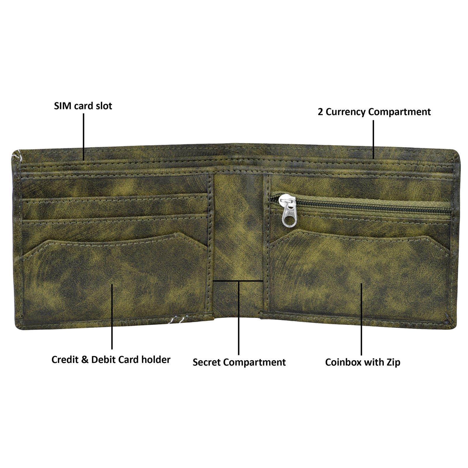 Green 3D Emboss Dots Bi-Fold Faux Leather 4 ATM Card Slots Wallet For Men WL34