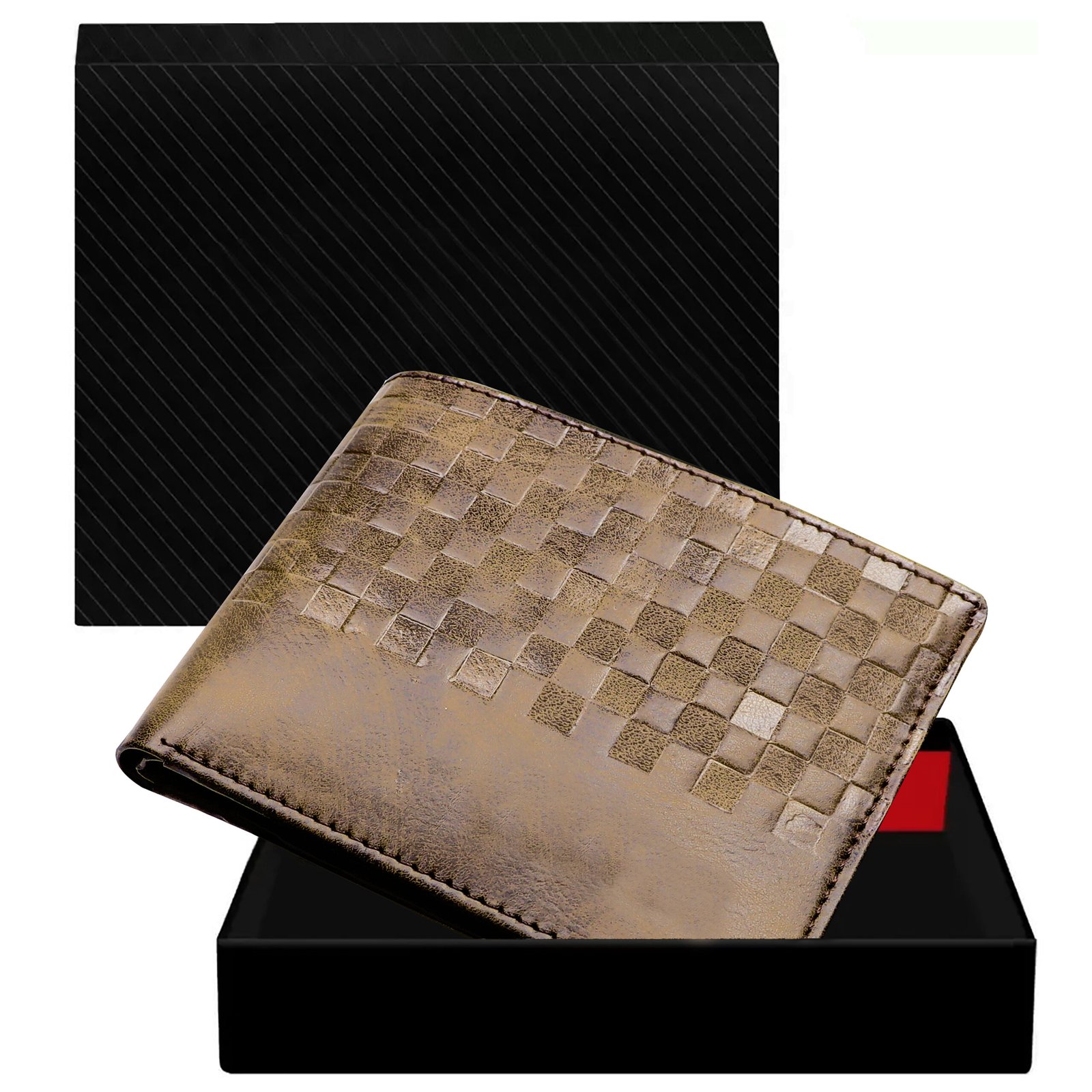 Brown 3D Emboss Square Bi-Fold Faux Leather 3 ATM Card Slots Wallet For Men WL36