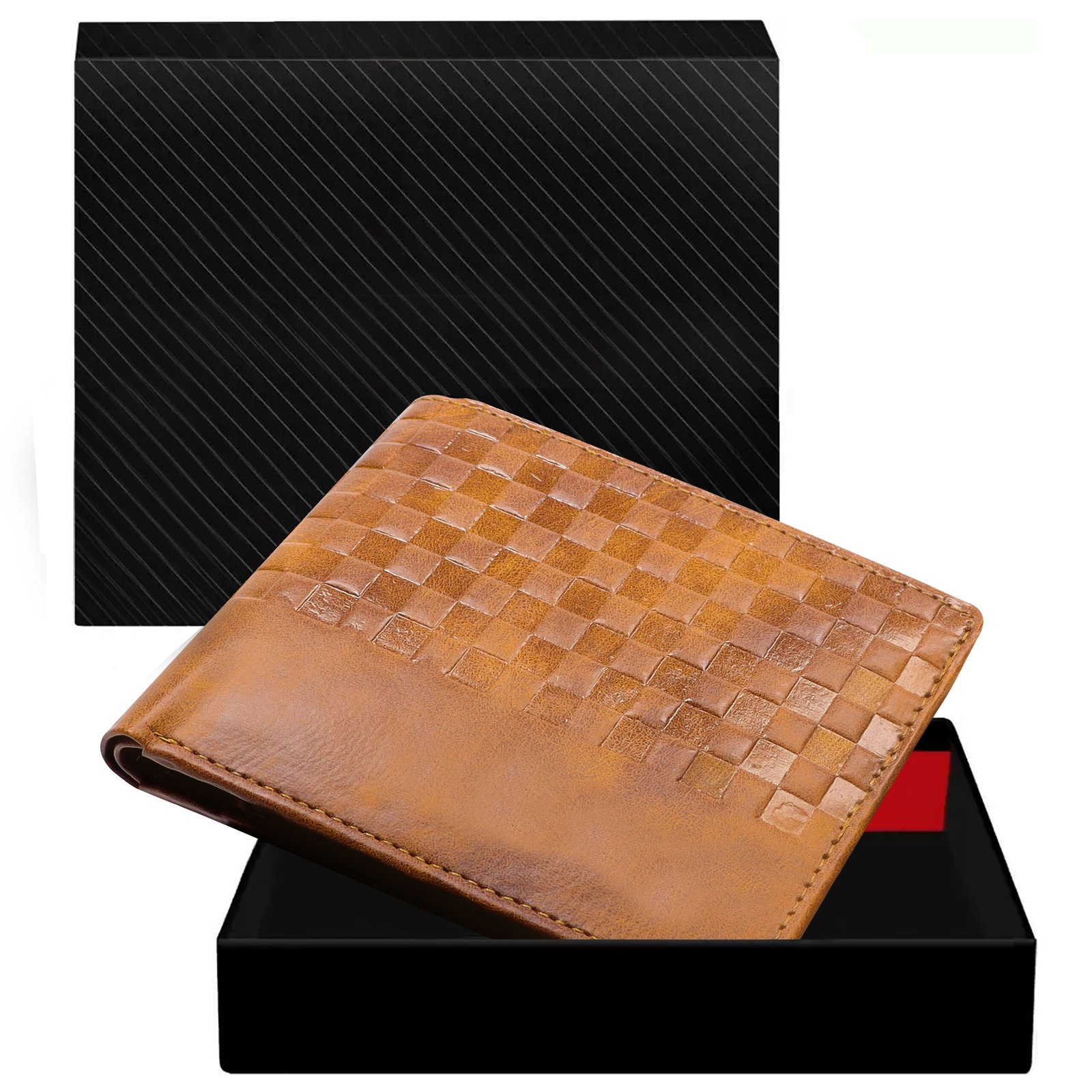 Orange 3D Emboss Square Bi-Fold Faux Leather 3 ATM Card Slots Wallet For Men WL37