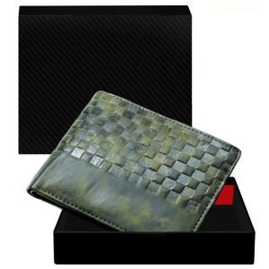 Green 3D Emboss Square Bi-Fold Faux Leather 3 ATM Card Slots Wallet For Men WL38