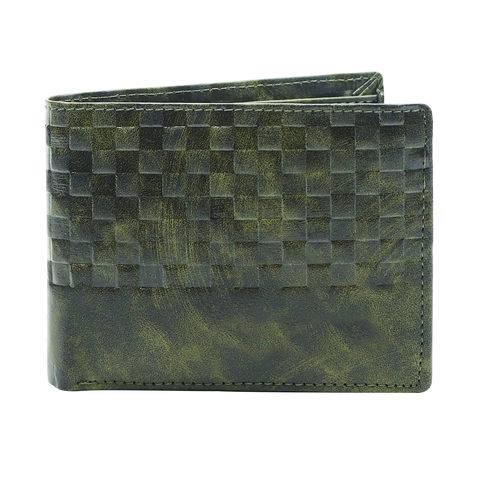 Green 3D Emboss Square Bi-Fold Faux Leather 3 ATM Card Slots Wallet For Men WL38