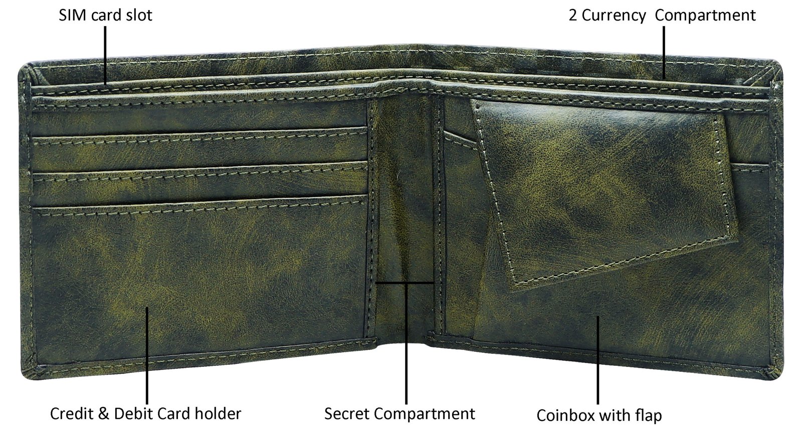 Green 3D Emboss Square Bi-Fold Faux Leather 3 ATM Card Slots Wallet For Men WL38