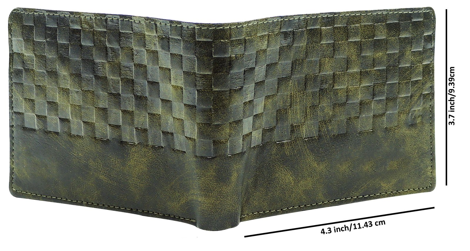Green 3D Emboss Square Bi-Fold Faux Leather 3 ATM Card Slots Wallet For Men WL38