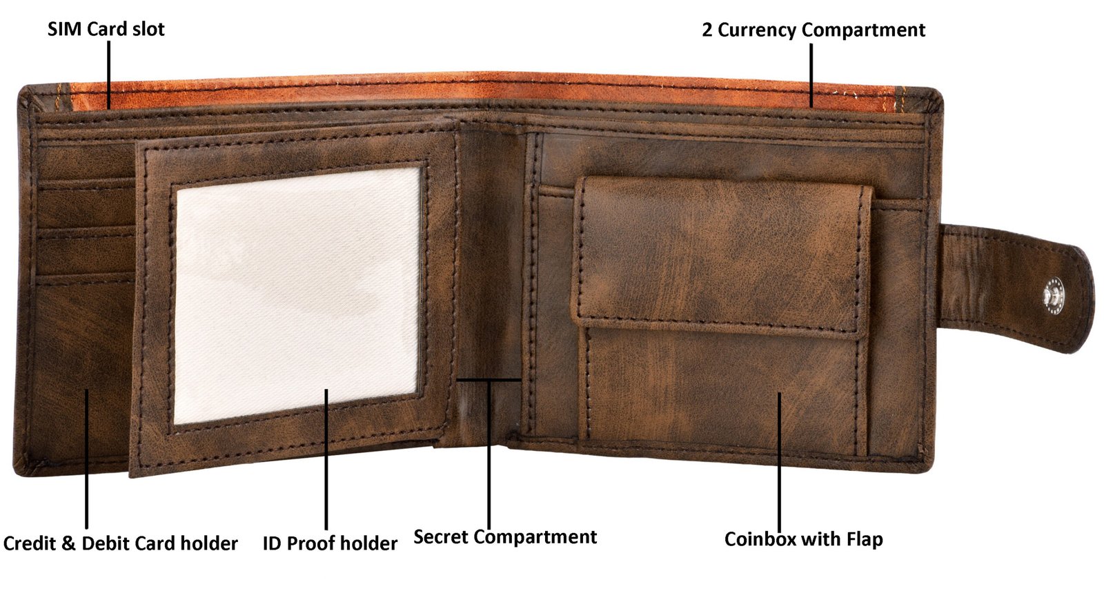 Brown-Tan Dual Color Bi-Fold Faux Leather 5 ATM Card Slots Wallet For Men WL44