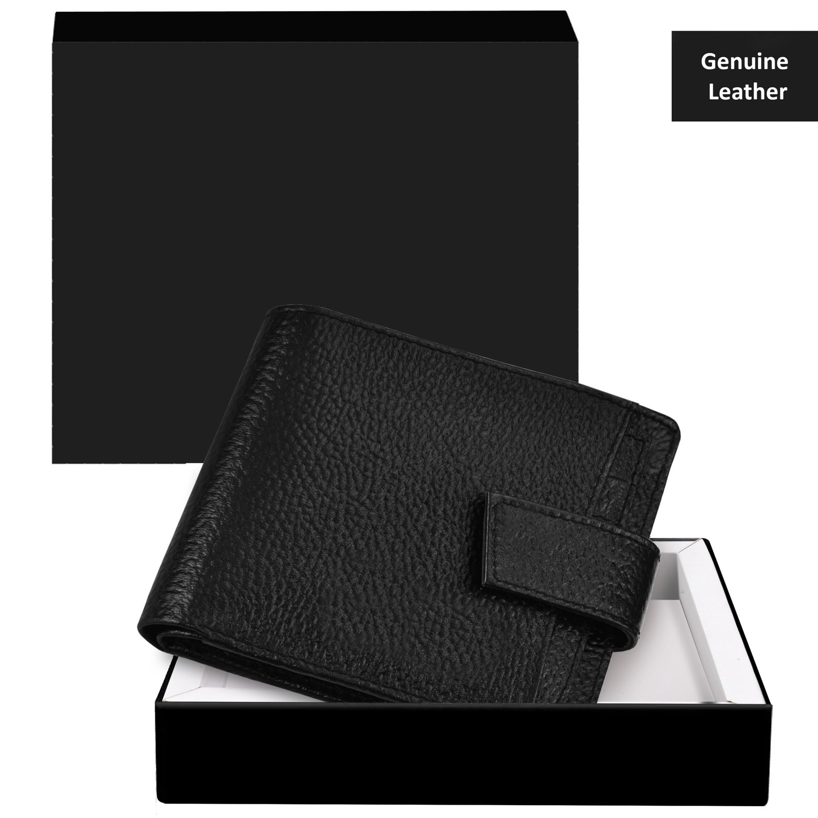 Black Removable Card Holder Bi-Fold Genuine Leather 6 ATM Card Slots Wallet WL502