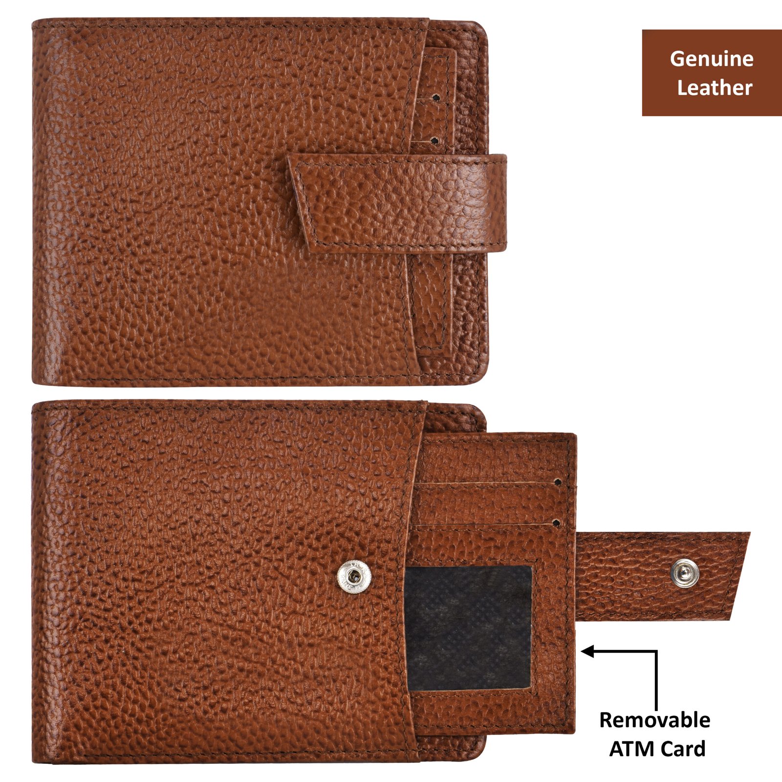 Brown Removable Card Holder Bi-Fold Genuine Leather 6 ATM Card Slots Wallet WL504