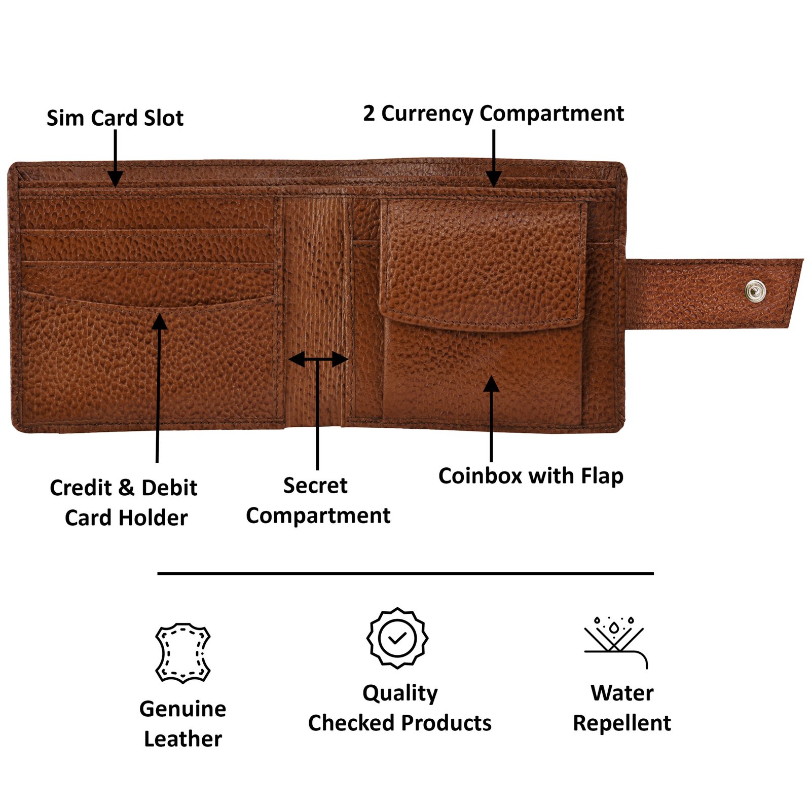 Brown Removable Card Holder Bi-Fold Genuine Leather 6 ATM Card Slots Wallet WL504