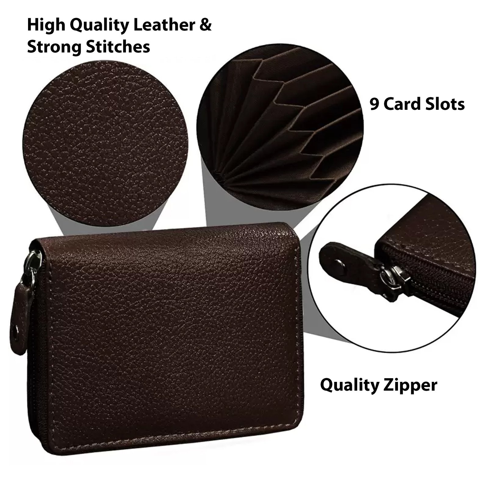 Brown Small Pocket Sized 9 Slot ID, Credit-Debit Card Holder & Currency WL601