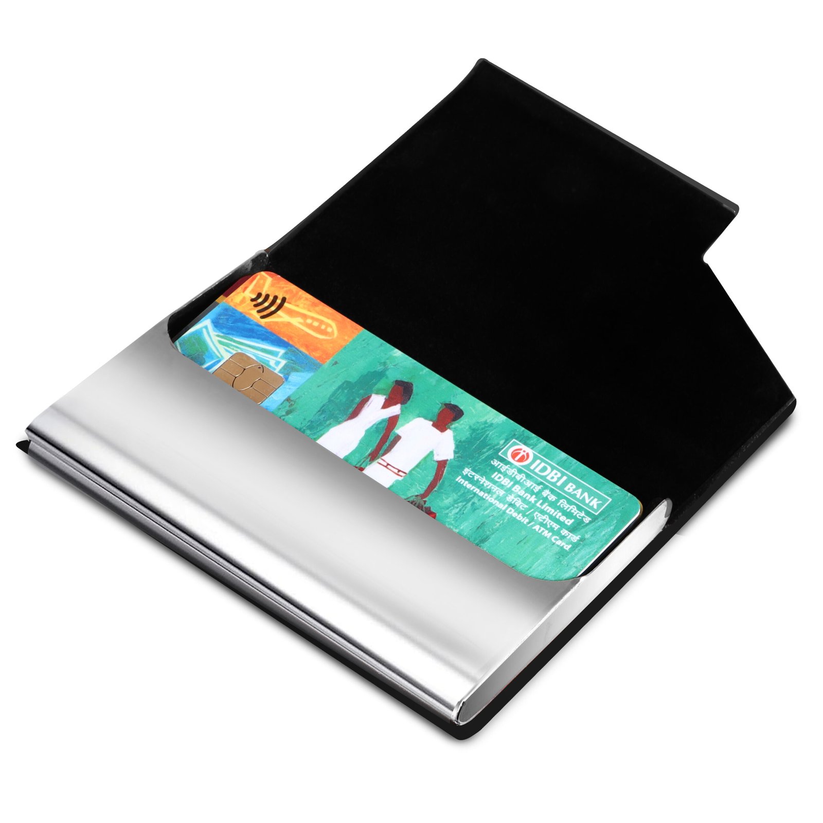 Black Small Pocket Sized Metal ID, Credit-Debit Card Holder WL602