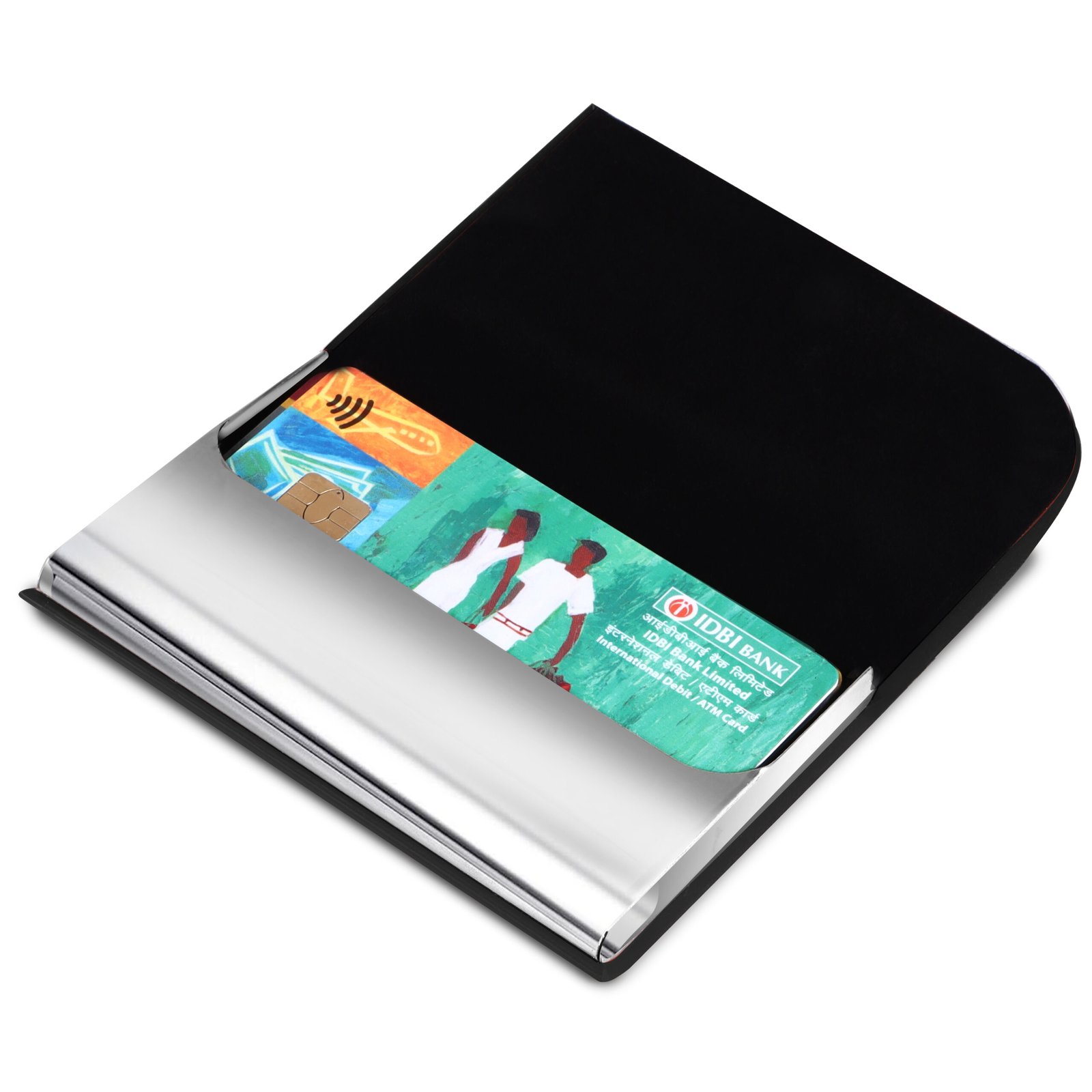 Black Small Pocket Sized Metal ID, Credit-Debit Card Holder WL605