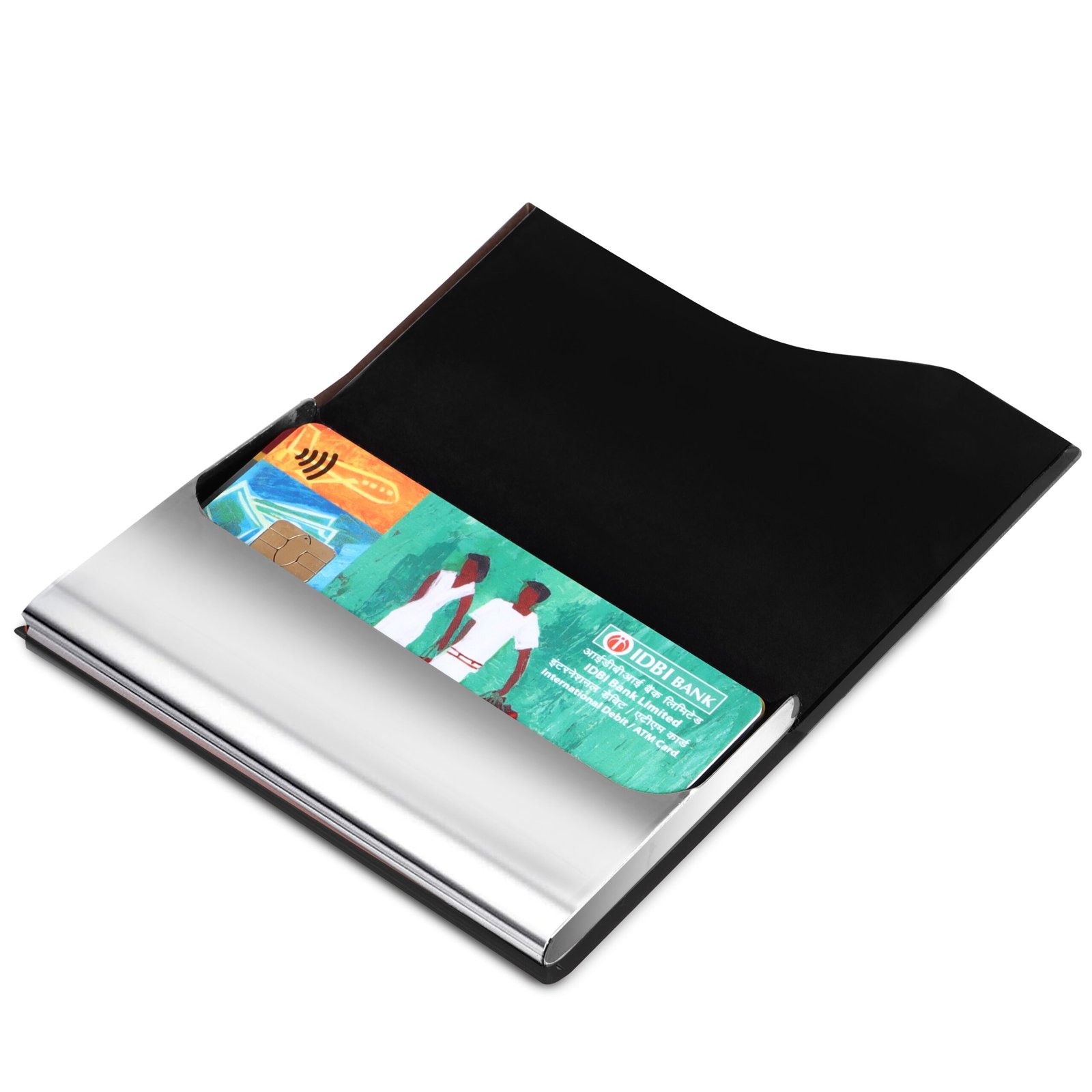 Black Small Pocket Sized Metal ID, Credit-Debit Card Holder WL608