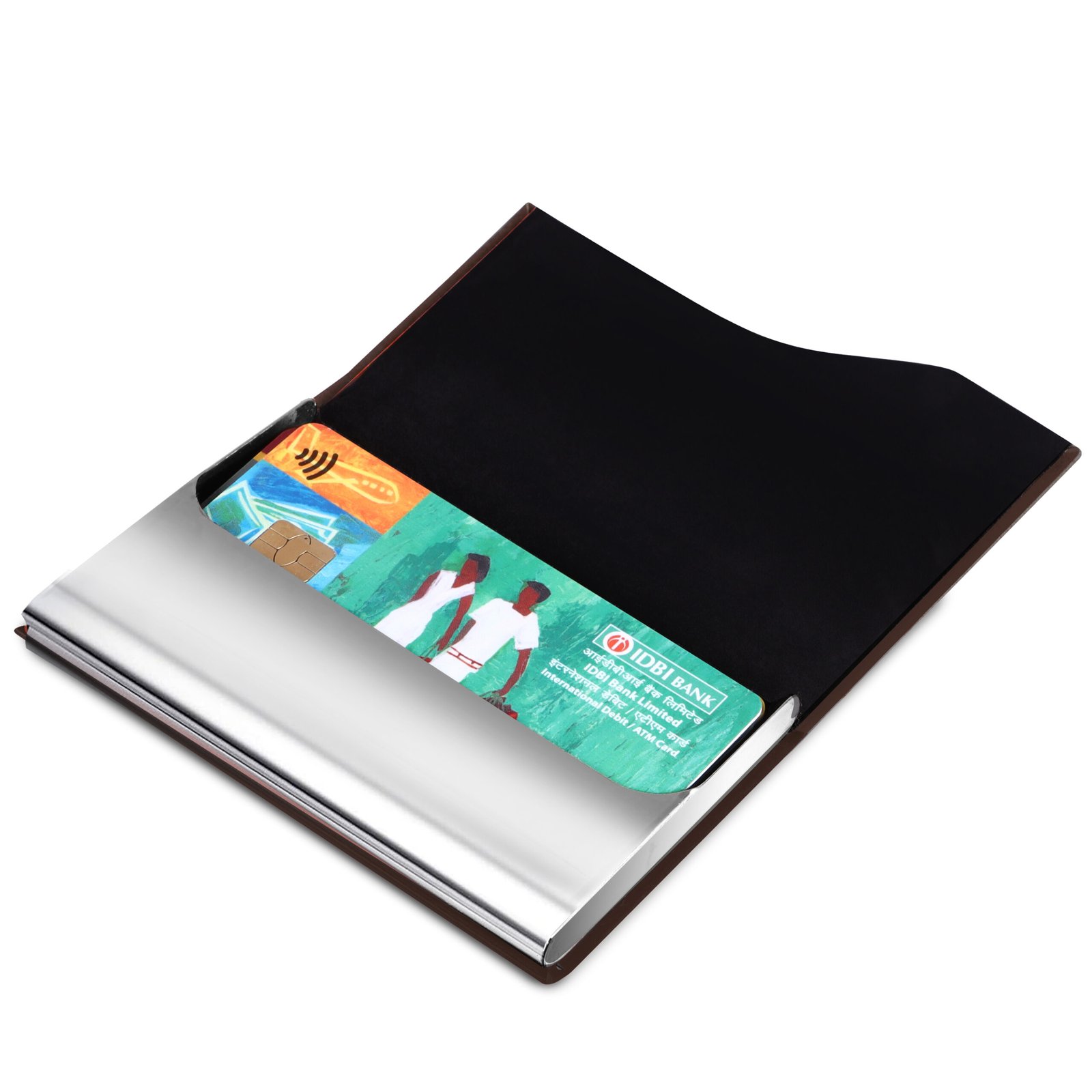 Brown Small Pocket Sized Metal ID, Credit-Debit Card Holder WL609