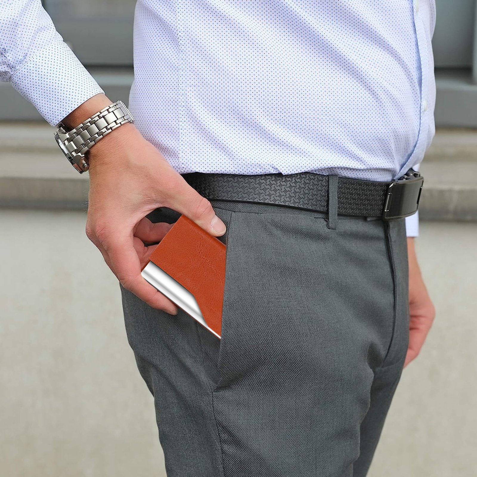 Tan Small Pocket Sized Metal ID, Credit-Debit Card Holder WL610