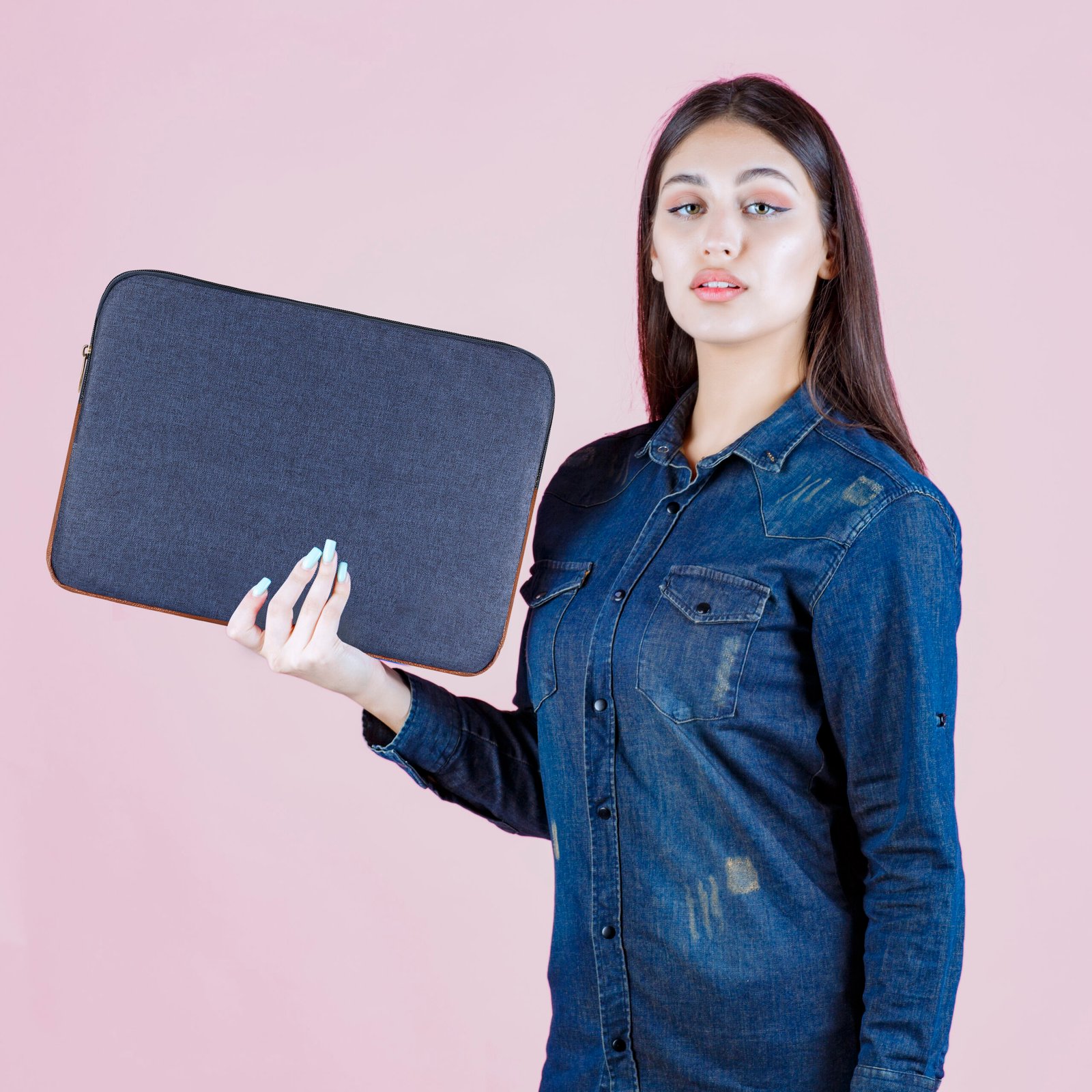 Laptop Sleeve for 15.6" - Blue & Tan, Zipper, Water Repellent LS01