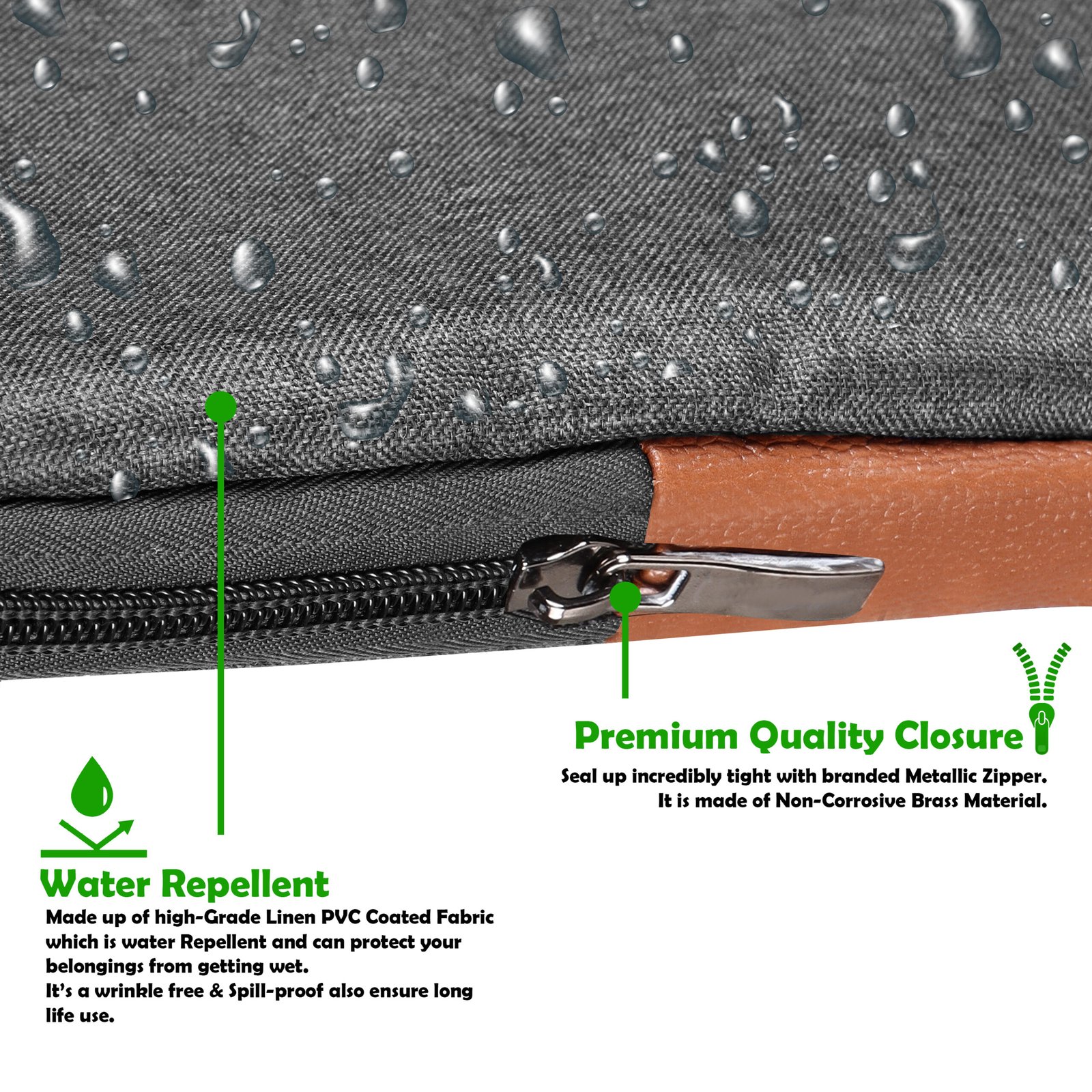 Laptop Sleeve for 15.6" - Grey & Tan, Zipper, Water Repellent LS02