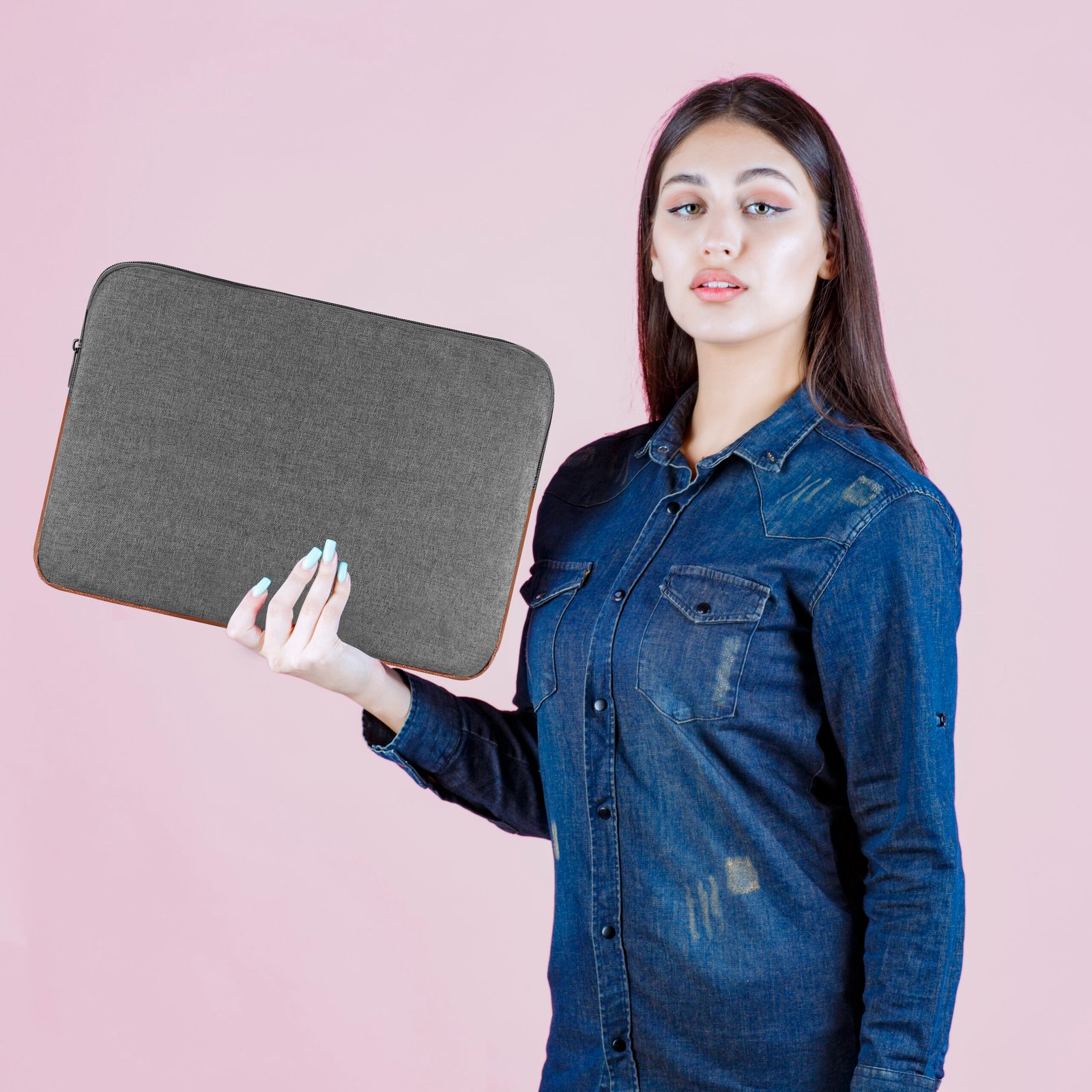 Laptop Sleeve for 15.6" - Grey & Tan, Zipper, Water Repellent LS02