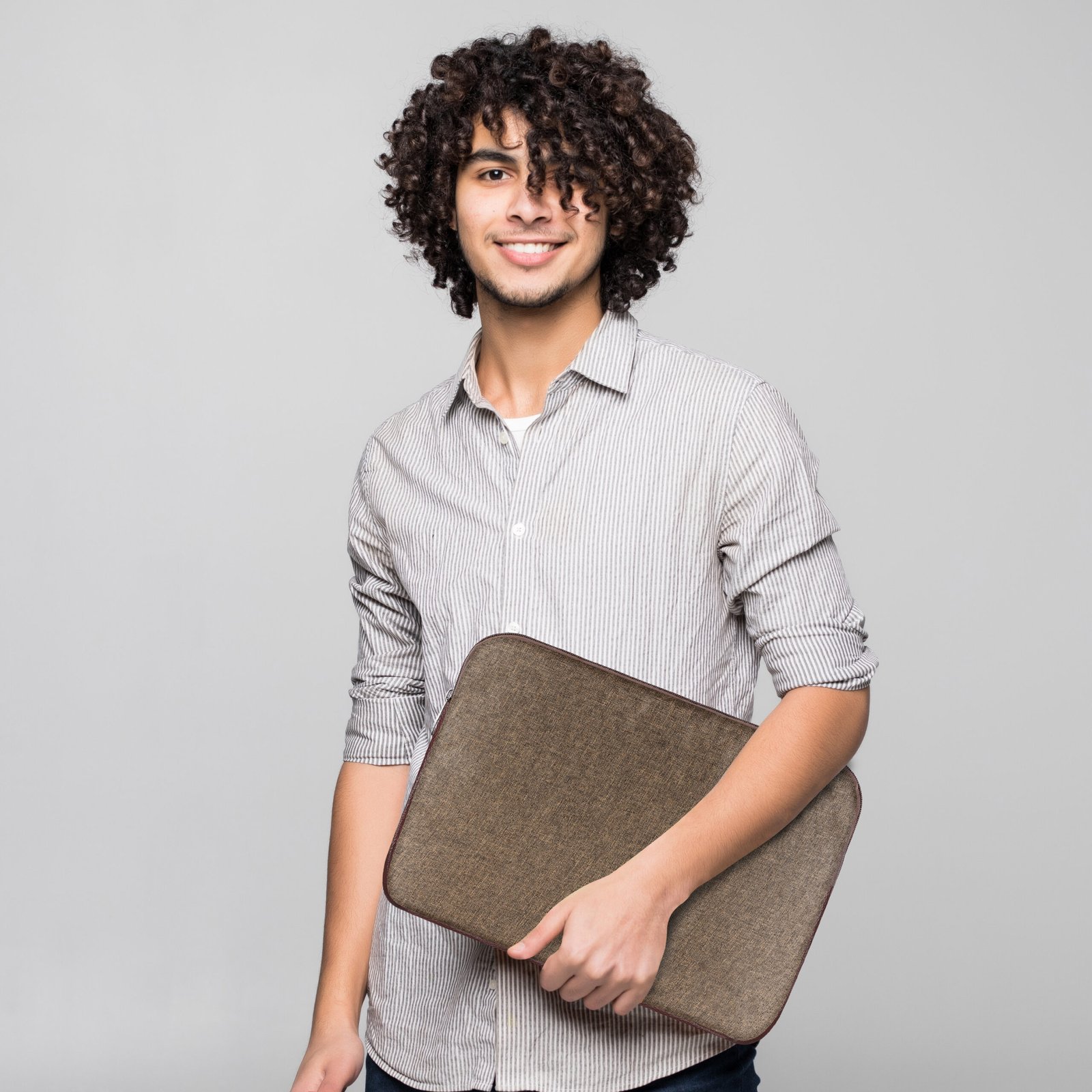 Laptop Sleeve for 15.6" - Khakhi & Brown, Zipper, Water Repellent LS03