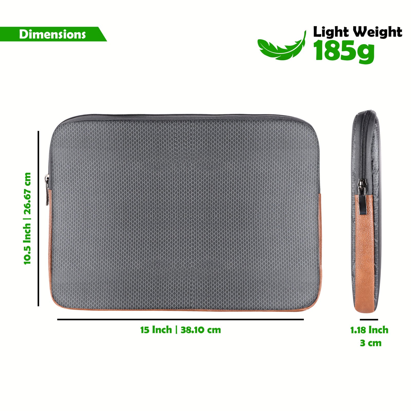 Laptop Sleeve for 15.6" - Grey & Tan (LS04), Zipper, Water Repellent LS04