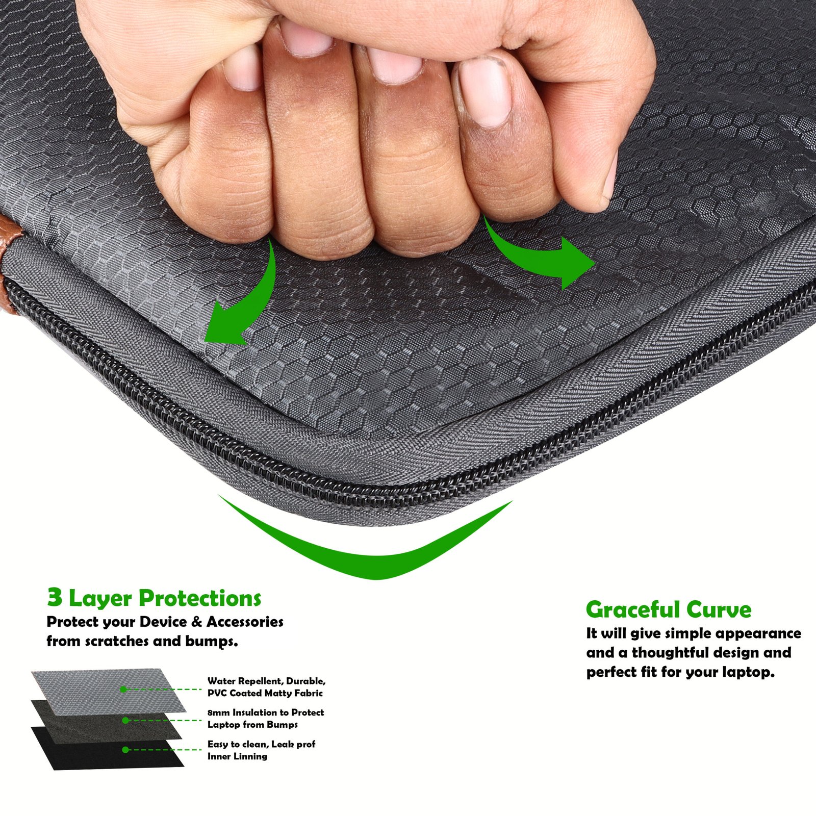 Laptop Sleeve for 15.6" - Grey & Tan (LS04), Zipper, Water Repellent LS04