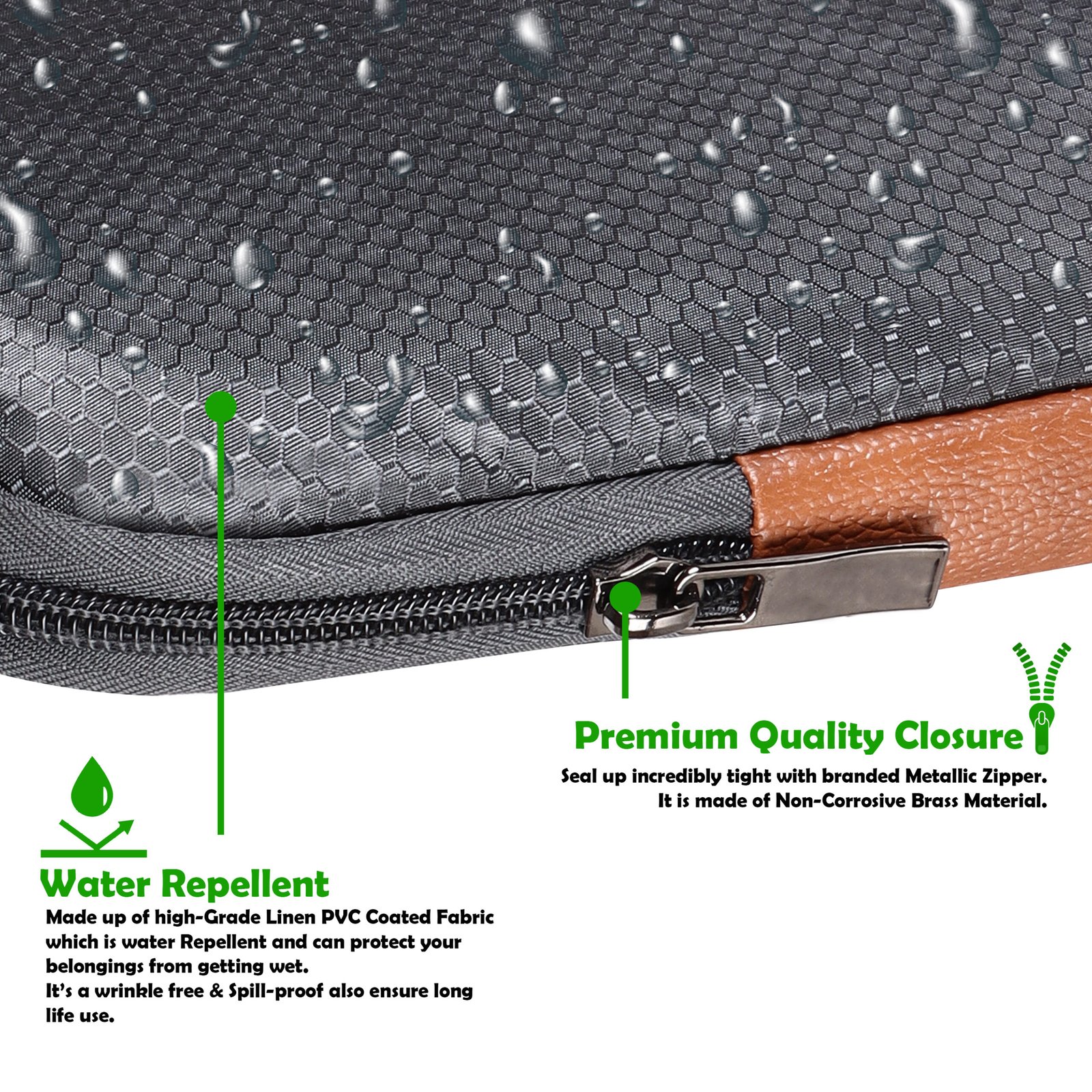 Laptop Sleeve for 15.6" - Grey & Tan (LS04), Zipper, Water Repellent LS04