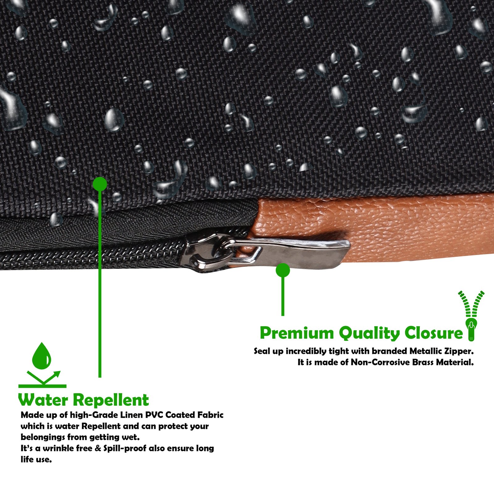 Laptop Sleeve for 15.6" - Black & Tan, Zipper, Water Repellent LS05