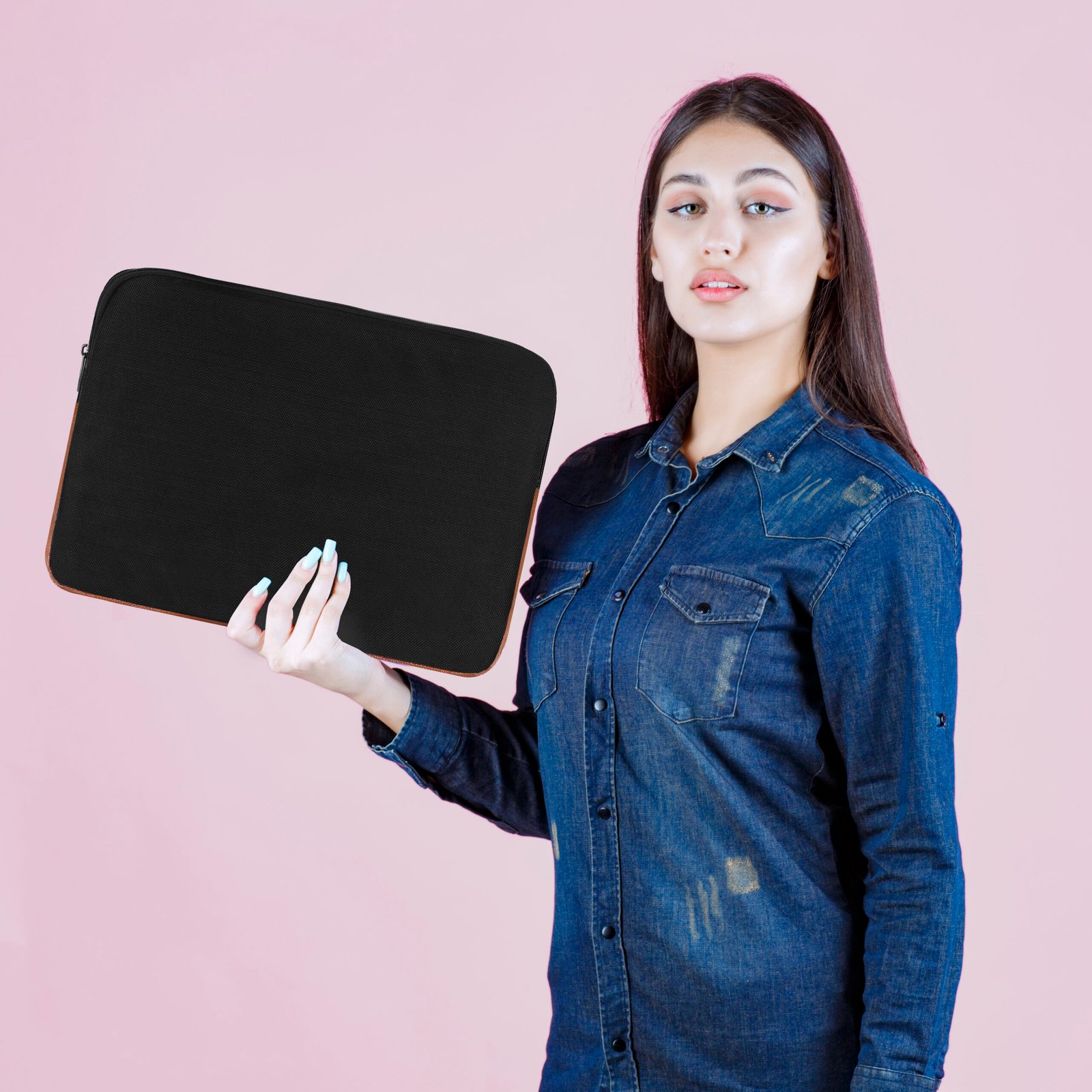 Laptop Sleeve for 15.6" - Black & Tan, Zipper, Water Repellent LS05