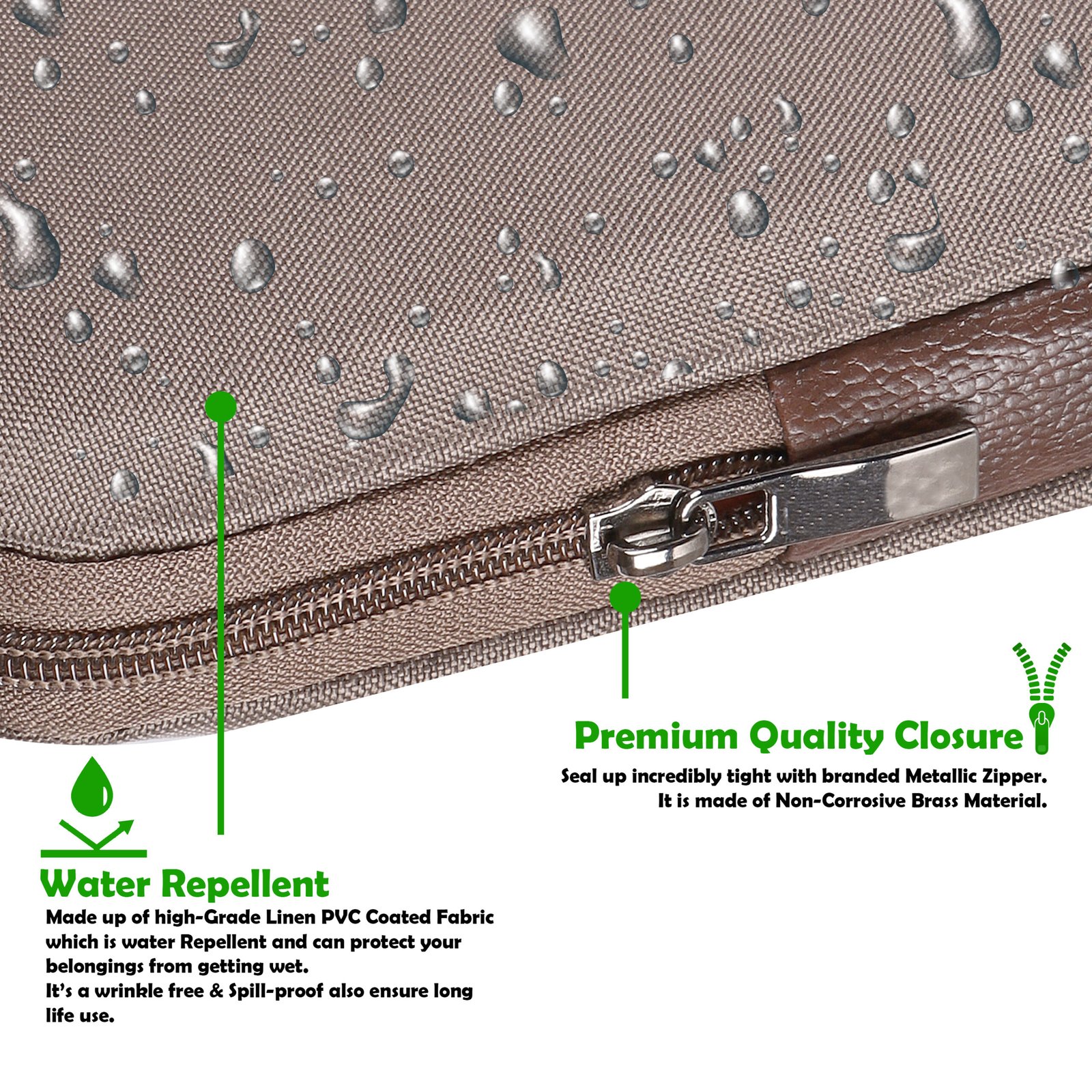 Laptop Sleeve for 15.6" - Mink Grey & Brown, Zipper, Water Repellent LS06