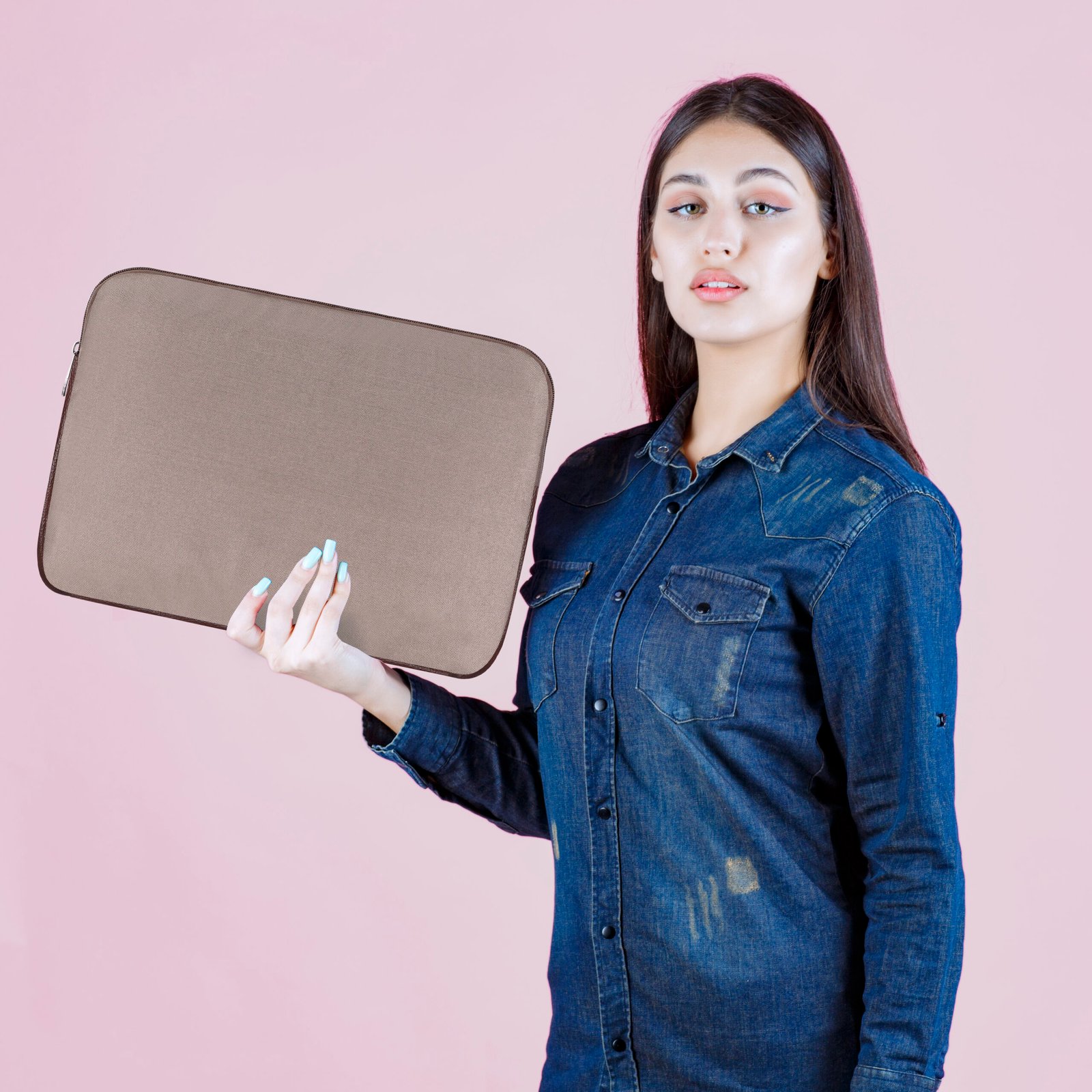 Laptop Sleeve for 15.6" - Mink Grey & Brown, Zipper, Water Repellent LS06